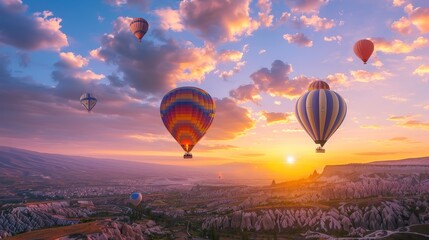 Obraz premium Hot air balloons flying over Cappadocia at sunrise