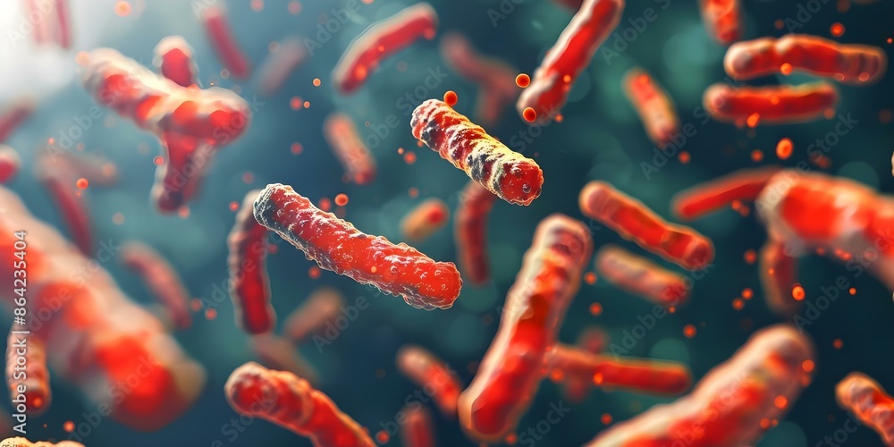 Poster database showing bacteria genome with 3d render of lactobacillus and bifidobacterium. concept genome
