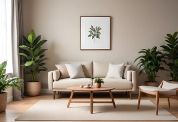Frame mockup, ISO A paper size. Bedroom poster mockup. Modern interior design. Living room Interior mockup with house background. 3D render