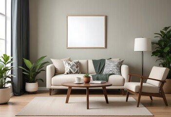 Frame mockup, ISO A paper size. Bedroom poster mockup. Modern interior design. Living room Interior mockup with house background. 3D render