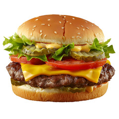 Classic american cheeseburger isolated on transparent background
