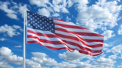 Obraz premium American Flag Waving Against Clear Blue Sky_3
