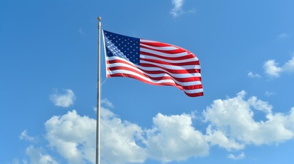 Obraz premium American Flag Waving Against Clear Blue Sky_2