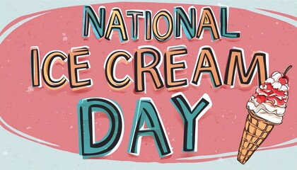 Naklejka premium Happy National Ice Cream Day Poster Design. Holiday concept. Template for background, banner, card, poster