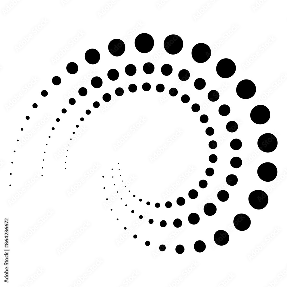 Poster halftone dotted speed lines circle. geometric art in circle form. round swirl movement symbol. halft