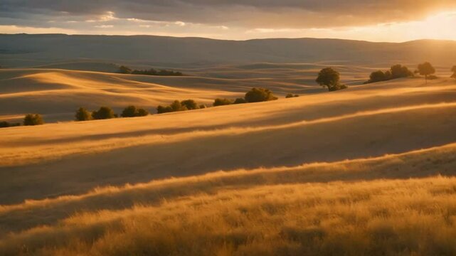 As the sun descends in Lethbridge, Alberta, Canada, the Timothy agricultural crop sways with a graceful motion, creating a harmonious spectacle in the gentle evening breeze.