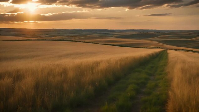 The Timothy crop in Lethbridge, Alberta, Canada, elegantly dances in the breeze as the sun goes down.