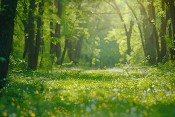 Fototapeta premium Beautiful green summer forest. Spring background, backdrop