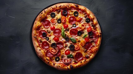 nice shot of salami pizza in a premium background