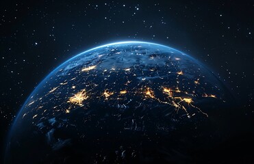 Planet Earth at Night in Outer Space