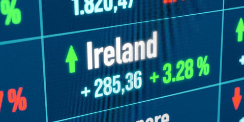 Ireland rising stock market. Growth, positive trend, bull market, stock market rally, financial markets, success, business.