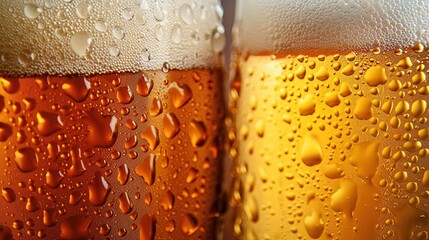 Close up, double craft beer on the dark bar table, amber glass, drunken atmosphere, nightlife, bar, drinking, alcohol, hops, malt, foam head, craft, dark, bar, table, amber, glass, close-up, beer