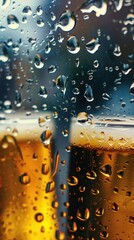 Close up, double craft beer on the dark bar table, amber glass, drunken atmosphere, nightlife, bar, drinking, alcohol, hops, malt, foam head, craft, dark, bar, table, amber, glass, close-up, beer, 