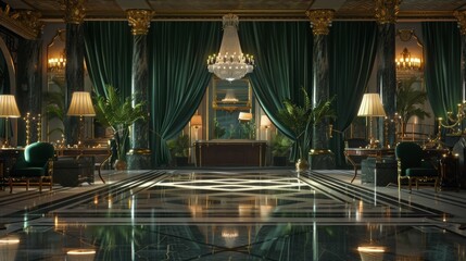 Naklejka premium Opulent Hollywood Golden Era Scene with Velvet and Marble Elegance