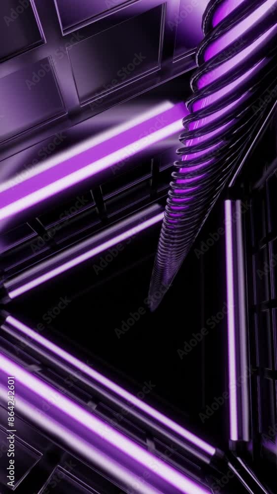 Poster pale purple triangular tunnel. design. light animation with a triangular corridor that moves in abst