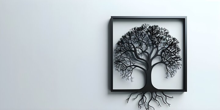 3D family tree photo frames on white background symbolizing family genetics. Concept Family Tree, 3D Photo Frames, White Background, Genetics symbol, Family History