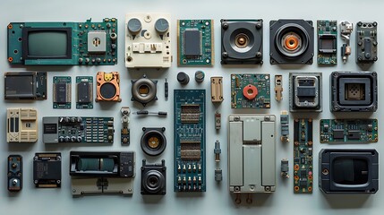 Obraz premium Assorted Electronic Waste Components for Technology Recycling Concept, Isolated on White 