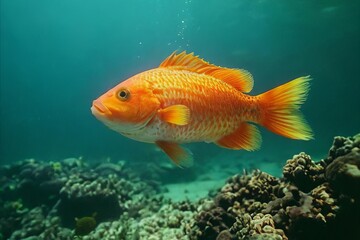 Golden fish in water in modern analog photography style