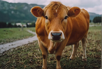 Cow in modern analog photography style