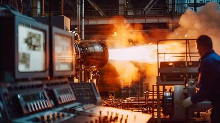 Jet Engine Testing Facility with Fire and Smoke