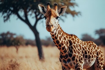 Obraz premium Giraffe in modern analog photography style