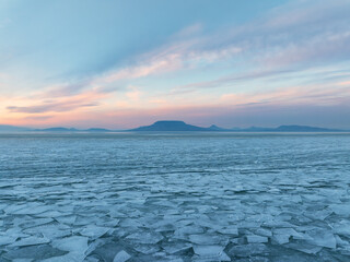 winter at lake Balaton, Hugnary. Broken ice, frozen lake, cold weather and amazing views everywhere.