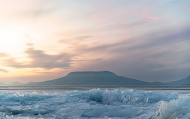 winter at lake Balaton, Hugnary. Broken ice, frozen lake, cold weather and amazing views everywhere.