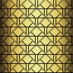 Art Deco Wallpaper. Black and gold seamless pattern in roaring twenties style. Line art deco background for interior design. Elegant art deco type