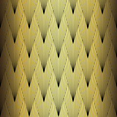 Art Deco Wallpaper. Black and gold seamless pattern in roaring twenties style. Line art deco background for interior design. Elegant art deco type