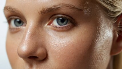 Fototapeta premium close up caucasian blonde woman's face, natural facial skin