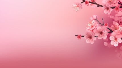 Fototapeta premium Pink Cherry Blossoms Branch on a Soft Pink Background