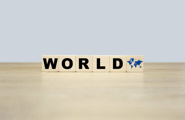 World word written on wooden blocks. World text for your desing, concept.
