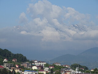 mountain view clouds sky