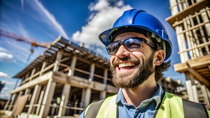 Obraz premium Construction Worker Smiling at Construction Site