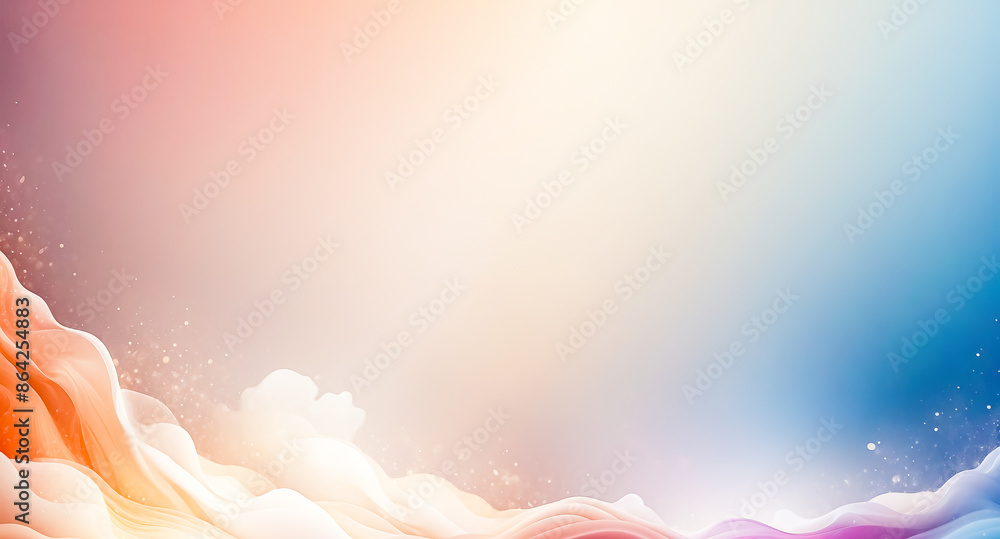 Poster abstract colorful background with wavy lines and glowing particles