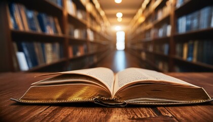 Fototapeta premium livre ouvert dans une bibliothèque