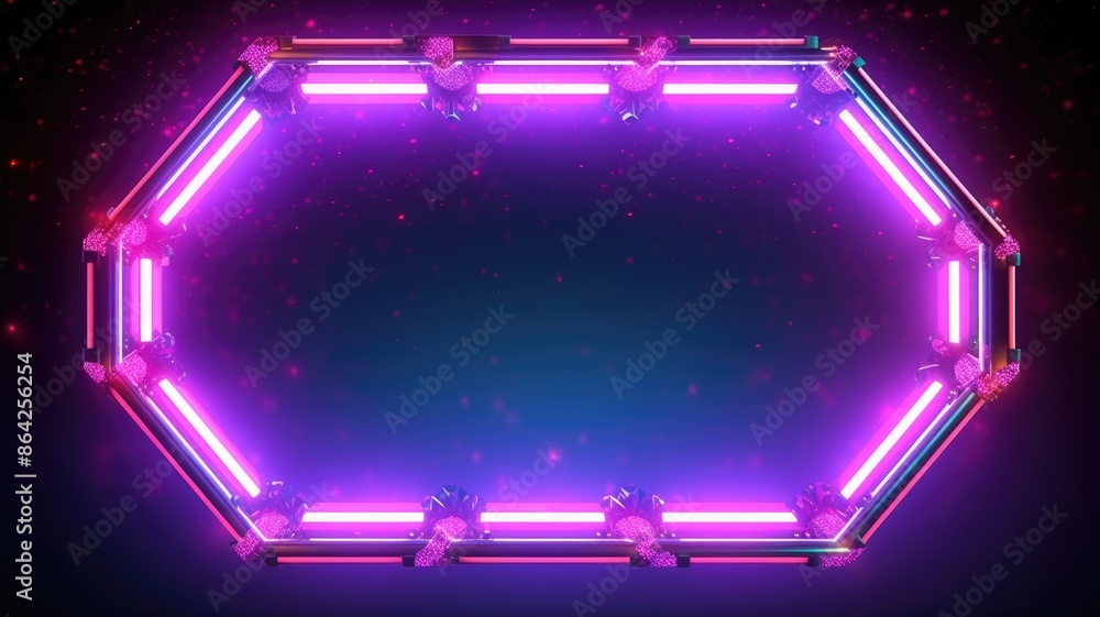 Poster abstract picture of beautiful geometric shape portal with digital style neon light reflecting set ag