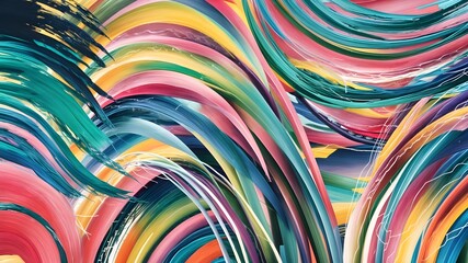 A colorful abstract painting of a rainbow colored scarf.