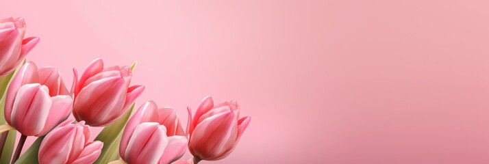 Fototapeta premium Pink Tulips on a Pastel Pink Background