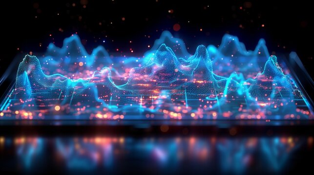 Digital Analysis of a 3D Data Visualization With Blue and Orange Highlights - Powered by Adobe