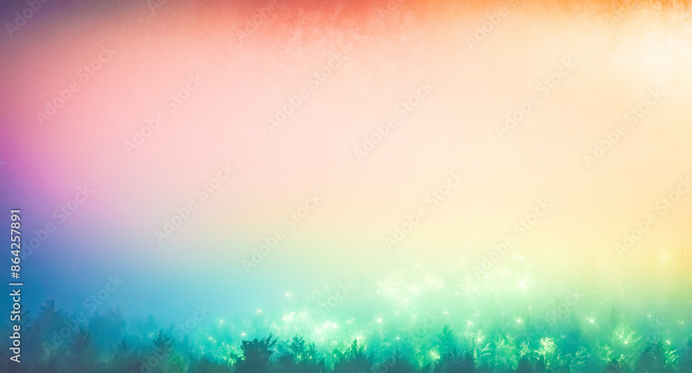 Poster abstract colorful fog background with silhouettes of trees