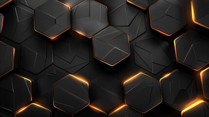 abstract background with 3d hexagons and gold strip light