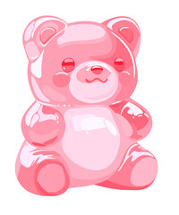 Pink gummy bear. Jelly bear fruit gummy. Vector isolated illustration