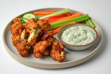 Fototapeta premium Crispy Cauliflower Hot Wings with Buttermilk Ranch Dipping Sauce