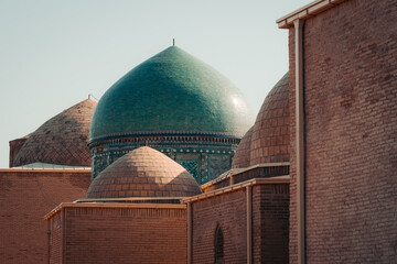 Morning light hitting parts of Shahi Zinda Ensemble in Samarkand, Uzbekistan
