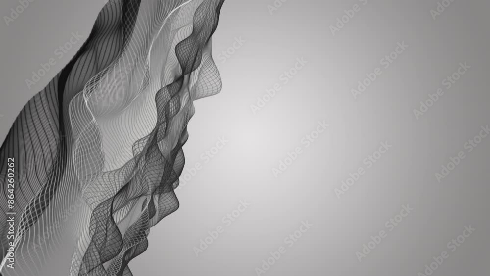 Poster magical video animation with particle wave object in slow motion and space for text, 4096x2304 loop 