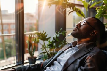 The executive took a deep breath. With a sunny window to relieve office stress.