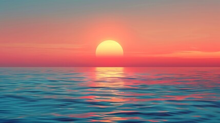 Fototapeta premium Illustration of a sunrise over the ocean, symbolizing a fresh start and endless possibilities, ample copy space