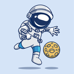 Obraz premium Cute Astronaut in Pose about to kick the Moon Cartoon Vector Illustration of Techno Science Ico