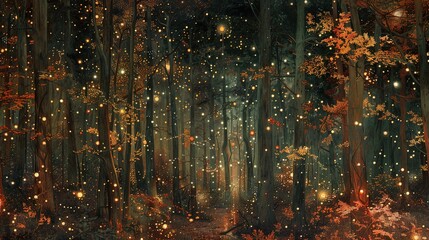 Naklejka premium illustration of secret forest at night, landscape background 